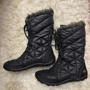 Columbia Omni Heat Winter Snow Boots Tall 7 Black Fur-Lined